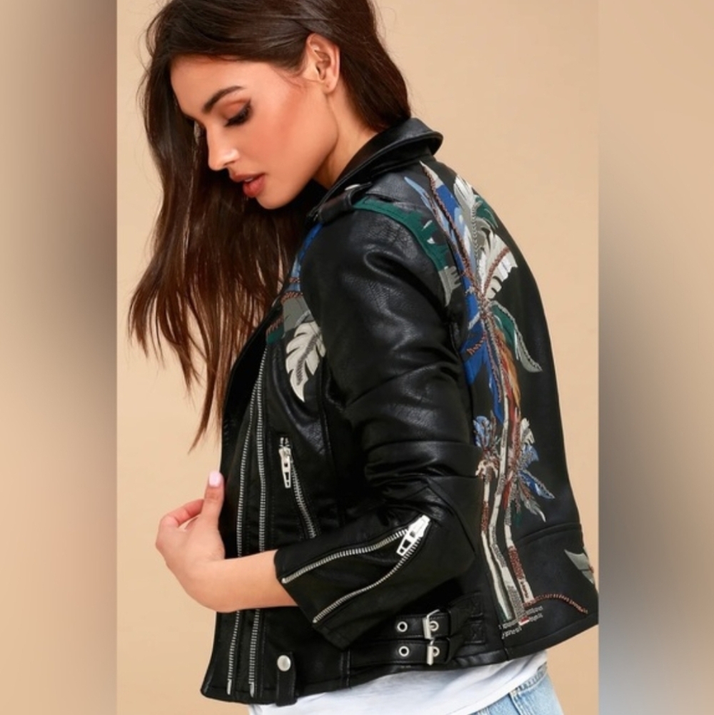 Blank NYC Vegan Leather Palm Tree Embroider Jacket XS - Picture 6 of 12